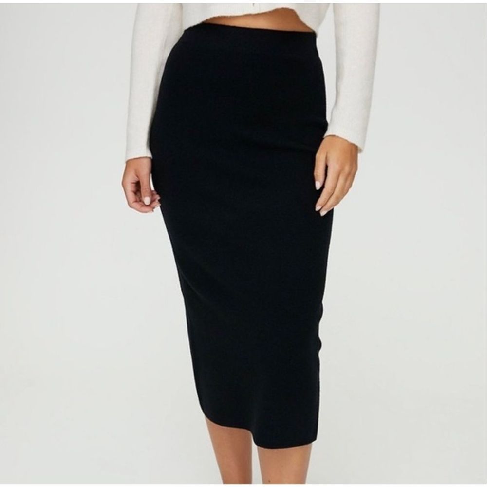 Aritzia The Group Babaton Johan Knit Wool Skirt Slit Black New with Tags